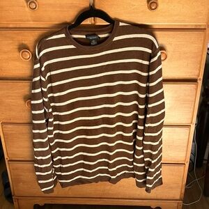 Banana Republic Brown and Cream Striped Linen/Cotton Crewneck Sweater